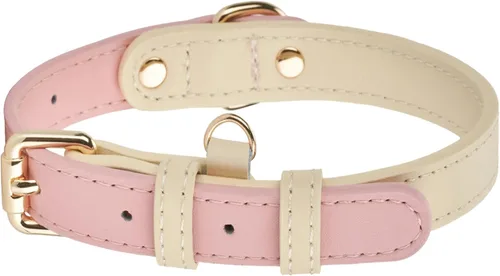 Vista 2 de Collar de cuero para perro, suave, ajustable, duradero, impermeable, con hebilla de metal para cachorros, perros pequeños y medianos, rosa, XS