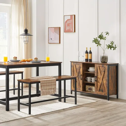 Vista 2 de VASAGLE Banco de comedor, par de 2, estilo industrial, marco de acero, para cocina, sala de estar, 12.8 x 42.5 x 19.7 pulgadas, marrón rústico +