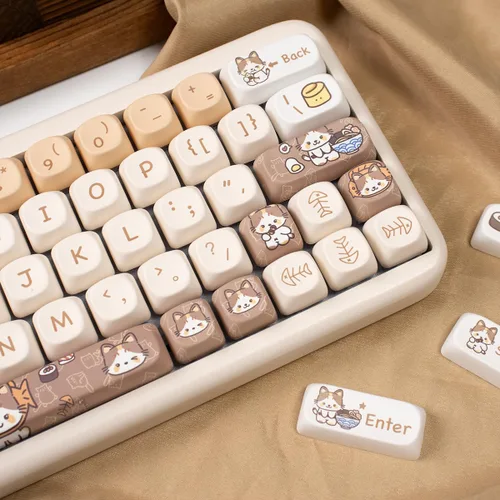 Vista 5 de Juego de Teclas PBT Gato Perfil MOA Teclas Lindas 144 Teclas Teclas Personalizadas de Sublimación para Teclados Mecánicos con Interruptores Cherry