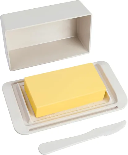 Vista 2 de ECOWAY Mantequillera de bambú con tapa y cuchillo, grande para encimera y refrigerador, contenedor para 2 palitos de la costa este/oeste