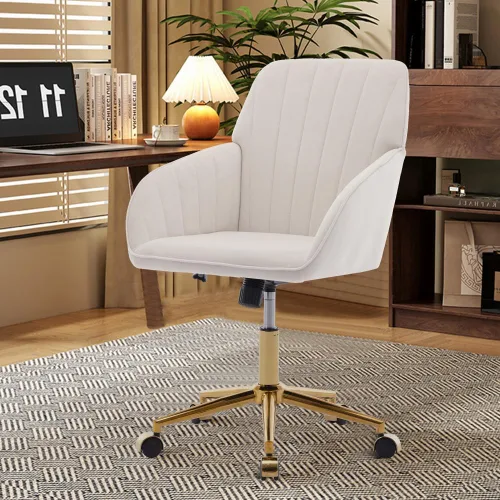 Vista 11 de Velvet Office Chair with Gold Base, Ergonomic Height Adjustable Swivel Desk Chair for Home Office (Baby Blue)