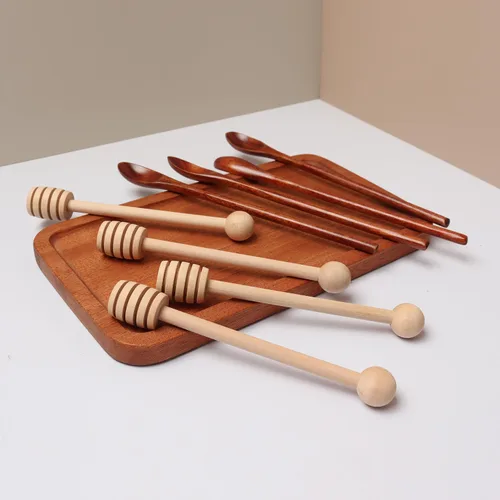 Vista 3 de Palitos de madera de miel de 6.3 pulgadas: cucharas agitadoras de café de mango largo - Palitos de peine de miel - Varita de miel para dispensar