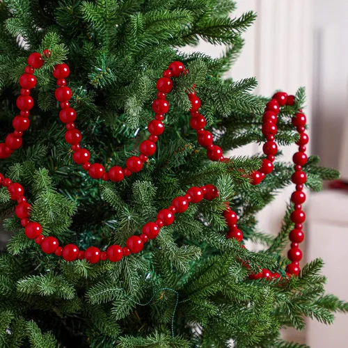 Vista 6 de 2 piezas / 4.4 metros Guirnalda de cuentas de madera de Navidad Adorno de árbol de Navidad de madera Cuentas redondas rústicas de árbol de Navidad