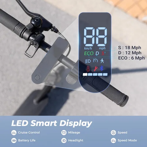 Vista 8 de Patinetes eléctricos – Scooter eléctrico para adultos, motor de pico de 500 W, 18 millas máximas, rango de 21 millas, control de aplicación, scooter