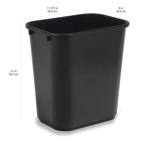 Vista 3 de Amazon Basics Cubo de basura pequeño, papelera rectangular para oficina comercial, 3 galones (paquete de 2), color negro