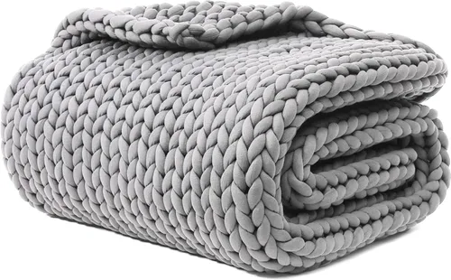 Vista 24 de YnM Manta con Peso de Chenilla, Diseño de Punto Grueso Hecho a Mano, Suave y Acogedora, Regula la Temperatura y Transpirable, Manta Lavable a