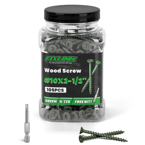 Vista 73 de Tornillos para madera de 2-1/2 pulgadas, tornillos para terraza FIXLINK #10 x 2-1/2", 310 piezas, recubiertos con epoxi, broca de estrella T25