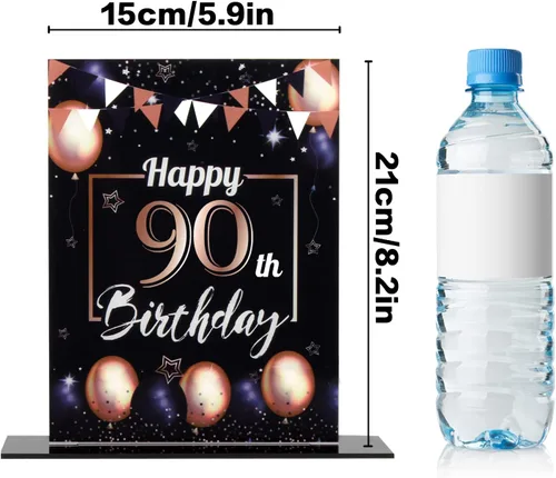 Vista 150 de LINGTEER Decoración de cumpleaños, soporte para globos, centros de mesa de acrílico, póster impreso de feliz 50 cumpleaños, centros de mesa de Negro