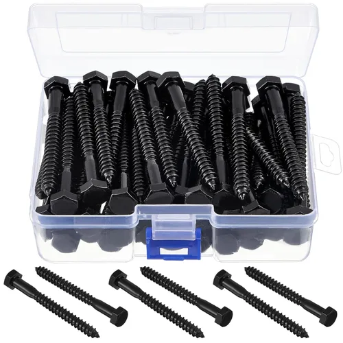 Vista 11 de Blulu 60 tornillos de retraso de cabeza hexagonal de 1/4 x 1-1/2 pulgadas, tornillos de retraso de acero inoxidable 304 para madera, acabado liso