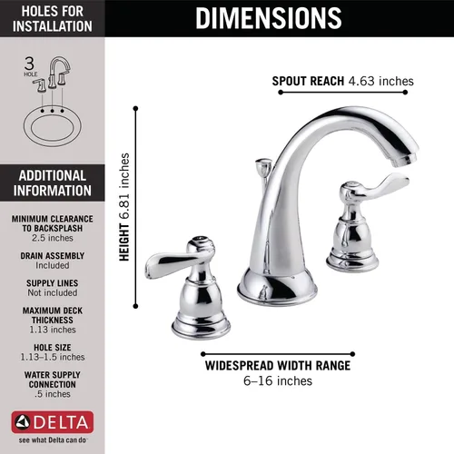 Vista 3 de Delta Windemere - Grifo de baño cromado de 3 agujeros, 8 pulgadas, grifo de lavabo de baño para tocador, montaje de drenaje de metal Push-Pop