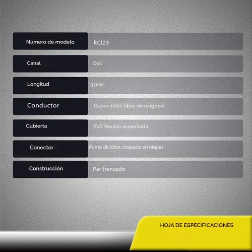 Vista 6 de RECOIL RCI23 Cable de audio RCA de 2 canales 100% cobre libre de oxígeno de 3 pies, par trenzado con reducción de ruido