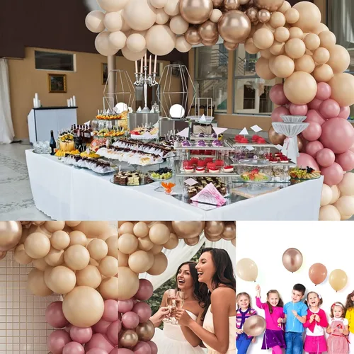 Vista 6 de Kit de guirnalda de globos de color rosa y nude, guirnalda de globos de color rosa polvoriento con globos de oro champán blanco albaricoque
