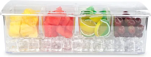 Vista 5 de 7Penn Bandeja de condimentos con cámara de hielo, 4 contenedores de condimentos, tapa - Bandeja de barra para condimentos refrigerados