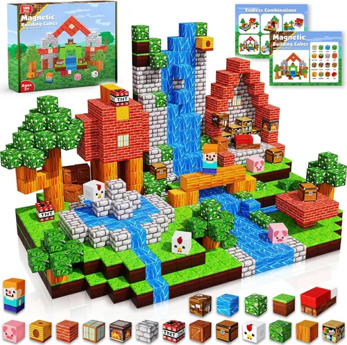 Vista 14 de Bloques magnéticos de 100 piezas, juego de bloques de construcción magnéticos de castillo oscuro, imanes apilables para niños, imanes fuertes