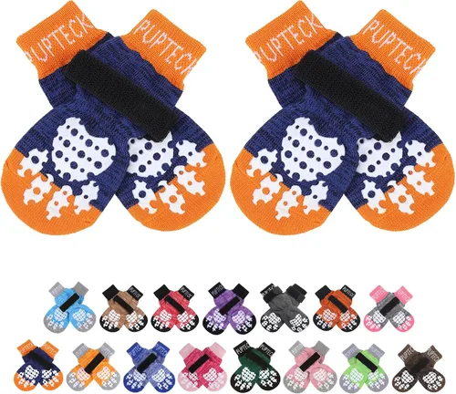 Vista 15 de PUPTECK Calcetines antideslizantes para perros con agarres de doble cara para perros pequeños, medianos y grandes, suelos de madera dura que evitan