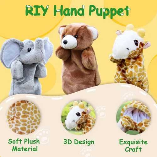 Vista 12 de RIY Marionetas de mano para niños, marionetas educativas de animales de granja (pato, vaca, oveja, cerdo, perro, conejo)