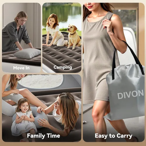 Vista 7 de DIVON Colchón de aire doble con bomba incorporada elevado, colchón autoinflable de 2 minutos, colchón inflable de 18'' para adultos, cama de aire