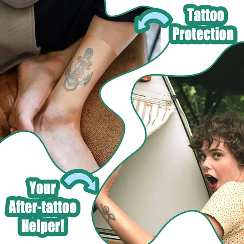 Vista 4 de Nuanchu 50 vendajes adhesivos transparentes impermeables y transparentes, cinta elástica para tatuajes, natación, ducha (4 x 5.1 pulgadas)