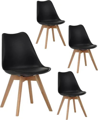 Vista 10 de Juego de 4 sillas de comedor de estilo medieval moderno con patas de madera, sillas de cocina y comedor, juegos de mesa y sillas, silla de Blanco