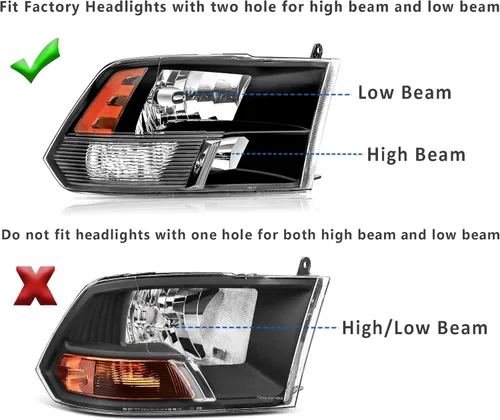 Vista 4 de APSVE: Juego de faros delanteros compatibles con Dodge Ram 1500 modelo 2009 a 2018, 2010-2018 Ram 2500 3500 luz halógeno faro delantero