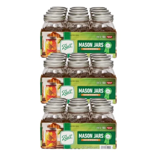Vista 6 de Bots de vidrio de boca ancha Ball con tapas y bandas, utilizados para enlatado, encurtido, jugo, mermelada, jalea, tamaño de cuarto de galón 32