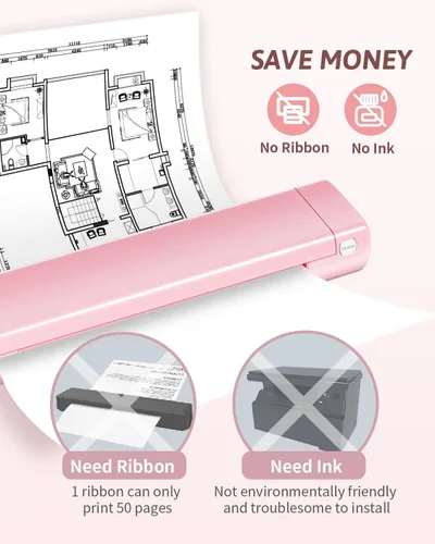 Vista 7 de Odaro M08F - Impresora de letras inalámbrica portátil para viajes, impresora térmica sin tinta con Bluetooth, compatible con papel térmico