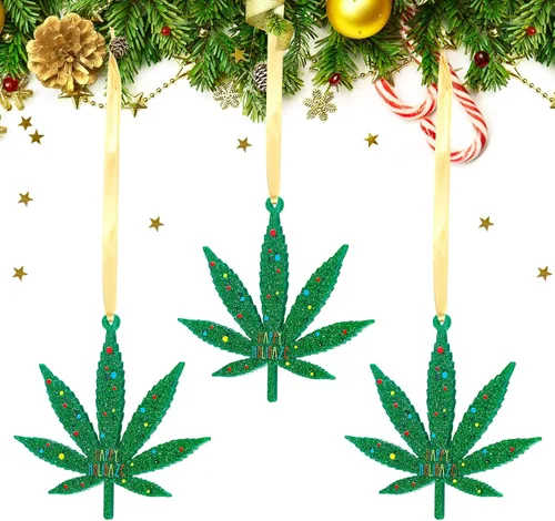 Roowest 6 piezas de adornos de hojas de Navidad Happy Holidaze decoración de plantas acrílicas para decoración de árbol de Navidad, fiesta de adultos