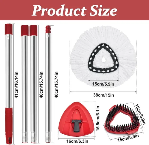 Vista 3 de Mango de repuesto para fregona giratoria para Ocedar, recambios de cabezales de fregona compatibles con el sistema de 1 tanque O-Cedar EasyWring