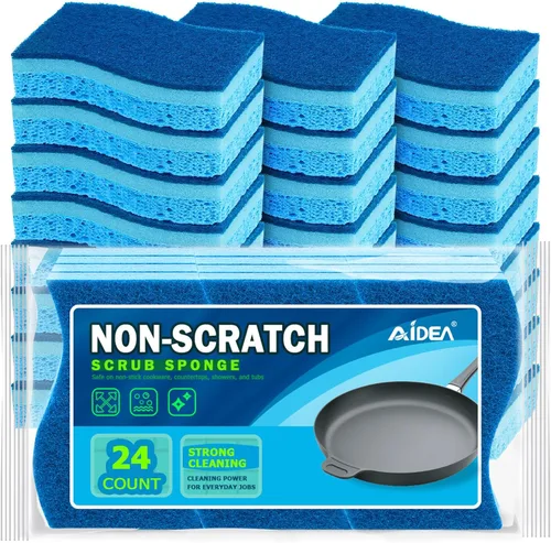 Vista 26 de AIDEA Esponjas sin arañazos, 24 unidades, esponja natural para utensilios de cocina antiadherentes, esponjas de cocina, esponja de celulosa