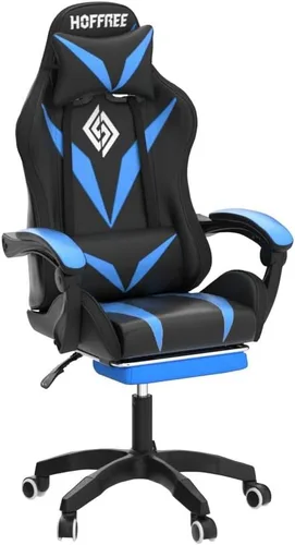 Vista 4 de Silla de juegos con altavoces Bluetooth y luces LED RGB, silla ergonómica de masaje para computadora con reposapiés, silla de videojuegos, respaldo