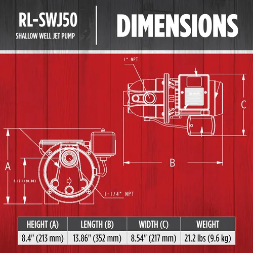 Vista 2 de Red Lion RL-SWJ50 1/2 HP, 12.6 GPM Bomba de chorro de pozo poco profundo de hierro fundido de doble voltaje (115/230 voltios), roja, 97080502