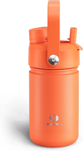 Vista 90 de Botella de agua aislada con popote para niños, botella de agua de acero inoxidable de 12 onzas con boquilla doble, a prueba de fugas, sin BPA, al