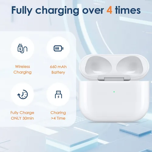 Vista 4 de Funda de carga inalámbrica compatible con Airpod de 3ª generación, funda de carga de repuesto para Airpod de 3ª generación con batería de 660 mAh