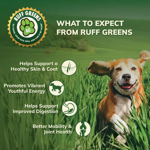 Vista 5 de Ruff Greens - Suplemento de comida para perros, cadera y articulaciones para perros, probióticos, enzimas digestivas en polvo para apoyo