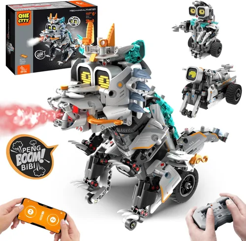 Vista 12 de Kit de construcción de robot STEM 5 en 1 para niños de 6 a 14 años, aplicación y control remoto, robot de dinosaurio, juguetes de construcción
