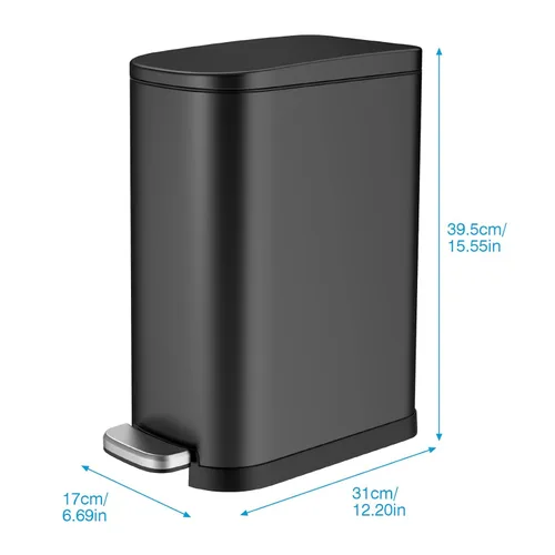 Vista 4 de BETHEBEST Cubo de basura negro de 10 litros/2.6 galones con tapa, cubo de basura delgado con cubo interior extraíble para baño, dormitorio, oficina