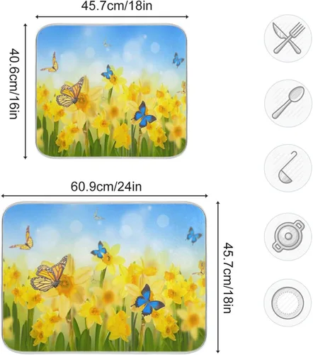 Vista 115 de Tapete de secado de platos de gnomos del día de San Patricio para encimera de cocina, tréboles, tapete de secado de microfibra, absorbente