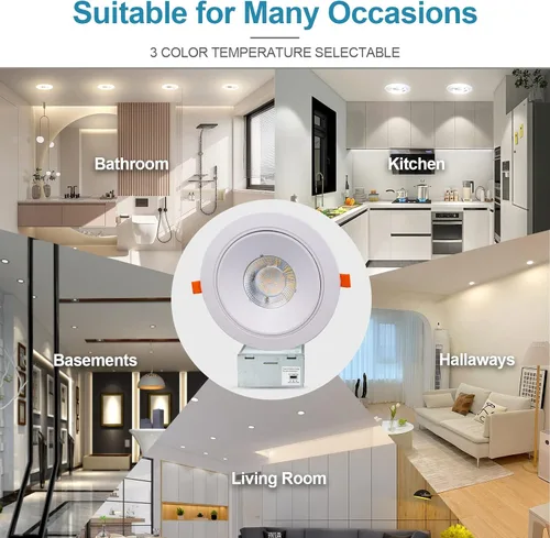 Vista 8 de Lightdot Paquete de 12 luces LED empotrables de cardán de 6 pulgadas, 360° + 90° ajustable, 3CCT seleccionable y regulable (5%-100%), luz ultra
