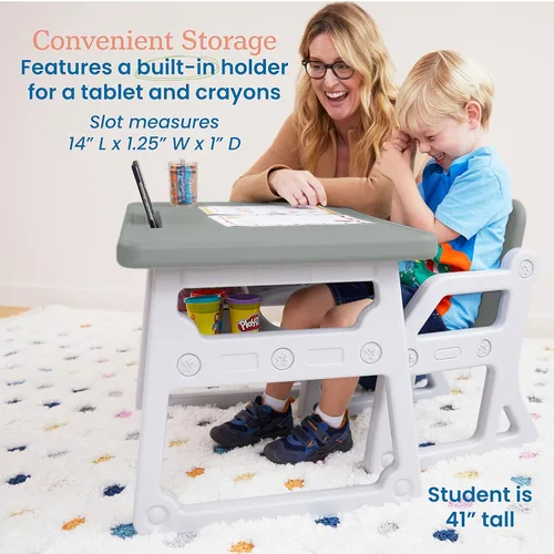Vista 5 de ECR4Kids Escritorio y silla para niños pequeños, muebles para niños, grisgris claro
