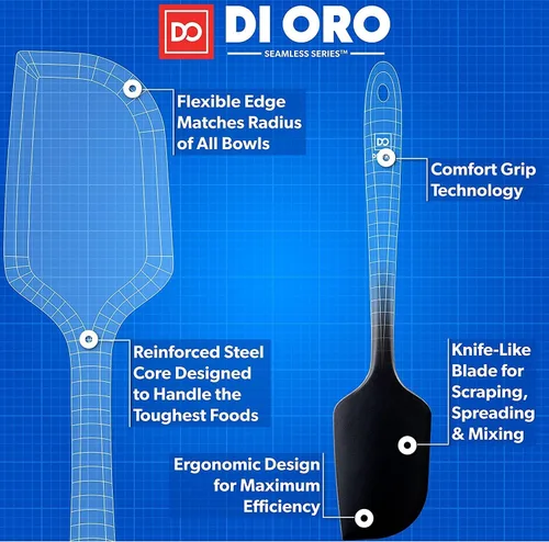 Vista 4 de DI ORO Juego de espátulas de silicona – Espátulas de cocina de goma para hornear, cocinar y mezclar – Resistente al calor a 600 °F y libre de BPA