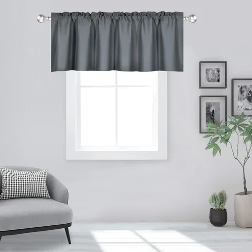 Vista 63 de DECOVSUN Cenefa morada para ventanas de 60 x 18 pulgadas, aislamiento térmico sólido, bolsillo para cortinero, cenefa corta para cocina, cenefa