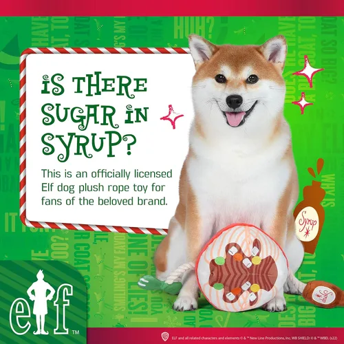 Vista 3 de Elf - Juguete de peluche de jarabe de arce y cuerda de espagueti para perros - Tirón chirriante para masticar y jugar, un lindo juguete