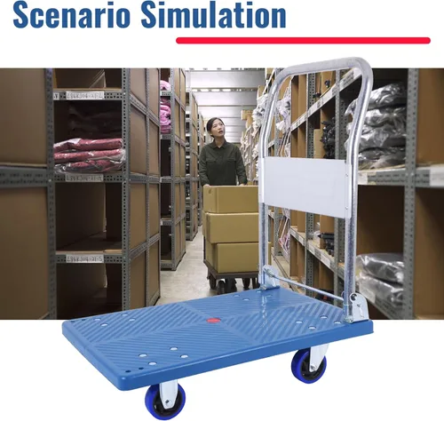 Vista 6 de Carrito pequeño de plataforma plana de 380 libras, carrito de plataforma plegable con ruedas giratorias, camión de mano con plataforma móvil