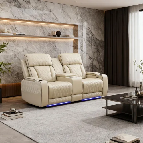 Vista 11 de Juegos de muebles de sala de estar, sofá modular reclinable eléctrico con luces LED, juego de sofá de cuero, sofá reclinable para sala de estar