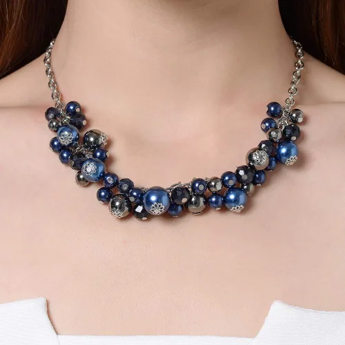 Vista 2 de Collares con colgante de cadena corta para mujer, joyería de moda de plata con perlas y cuentas de cristal, regalos de cumpleaños para mujeres