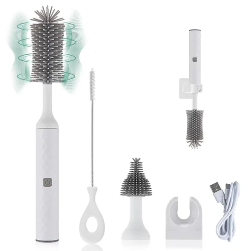Vista 8 de Cepillo eléctrico para botellas, juego de 4 cepillos para botellas con limpiador de cepillo para biberones, cepillo para pezones, limpiador