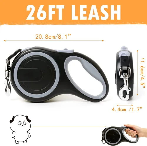 Vista 2 de Correa retráctil para perro de 26 pies, correa resistente ideal para perros de hasta 110 libras, mango antideslizante de goma, freno con una sola