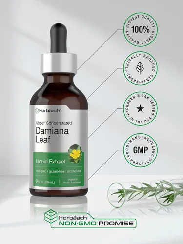 Vista 6 de Horbäach Tintura de hoja de Damiana 2 fl oz Súper concentrada Extracto líquido libre de alcohol Suplemento herbal vegetariano, sin OMG y sin