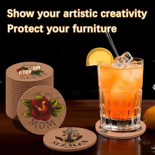 Vista 5 de 100 piezas de posavasos de corcho para bebidas, posavasos en blanco a granel para manualidades DIY, antideslizantes, resistentes al calor