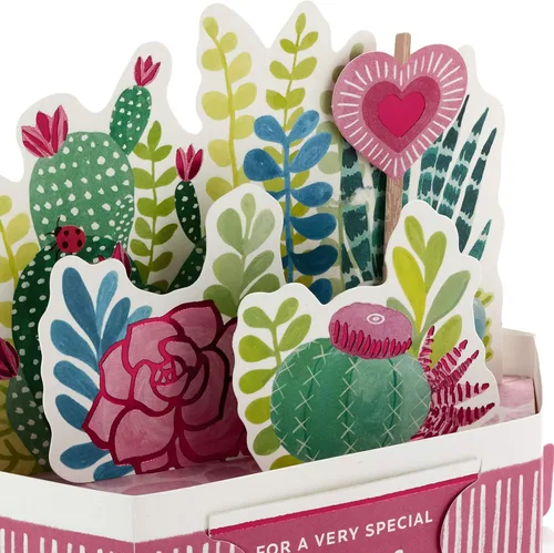 Vista 3 de Hallmark Tarjeta de cumpleaños desplegable para mamá (suculentas y flores que se pueden exhibir) (paquete de 2)